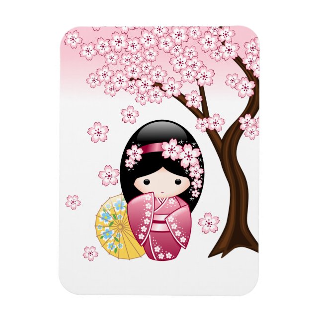 Spring Kokeshi Doll - Cute Japanese Geisha Girl Magnet (Vertical)