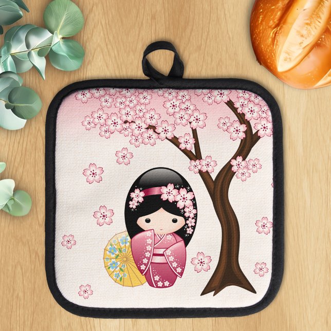 Spring Kokeshi Doll - Cute Japanese Geisha Girl Pot Holder (Creator Uploaded)