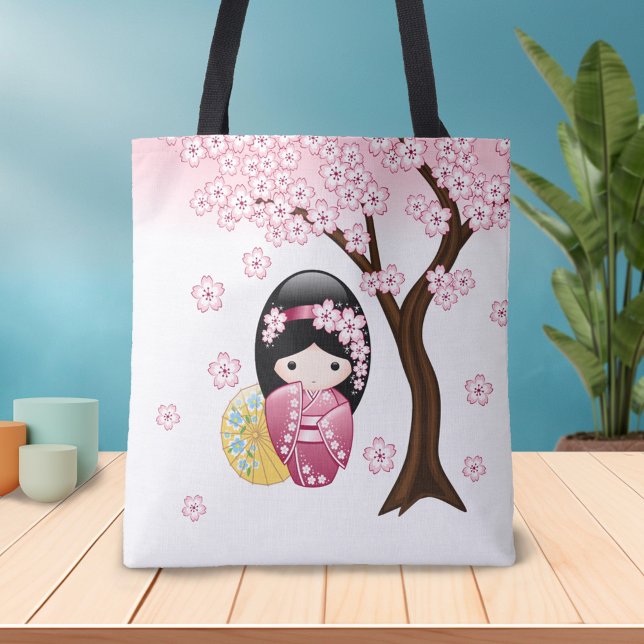Spring Kokeshi Doll - Cute Japanese Geisha Girl Tote Bag (Creator Uploaded)
