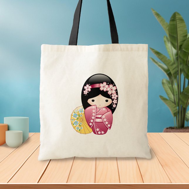 Spring Kokeshi Doll - Cute Japanese Geisha Girl Tote Bag (Creator Uploaded)