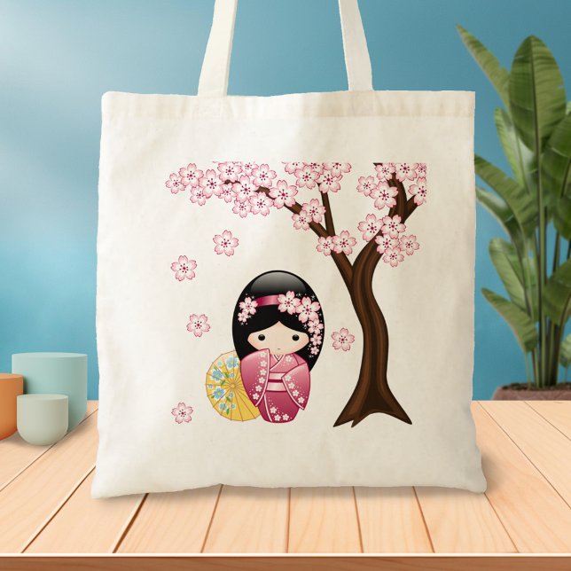Spring Kokeshi Doll - Cute Japanese Geisha Girl Tote Bag (Creator Uploaded)