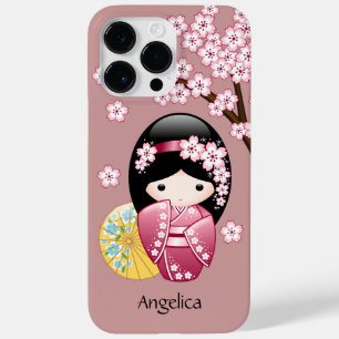 Spring Kokeshi Doll - Cute Japanese Geisha on Pink Case-Mate iPhone 14 Pro Max Case