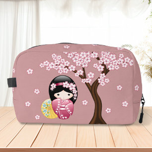 Spring Kokeshi Doll - Cute Japanese Geisha Pink Dopp Kit