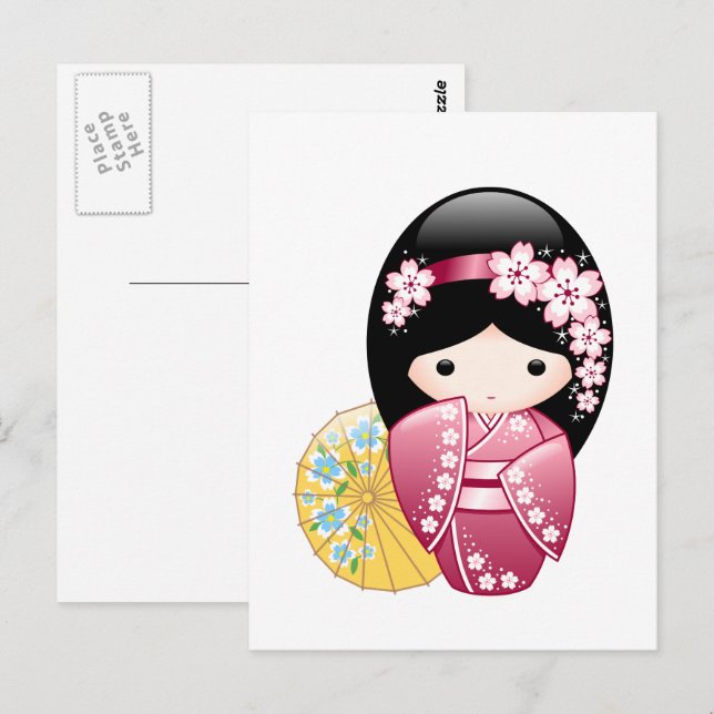 Spring Kokeshi Doll - Japanese Geisha Girl Postcard (Front/Back)