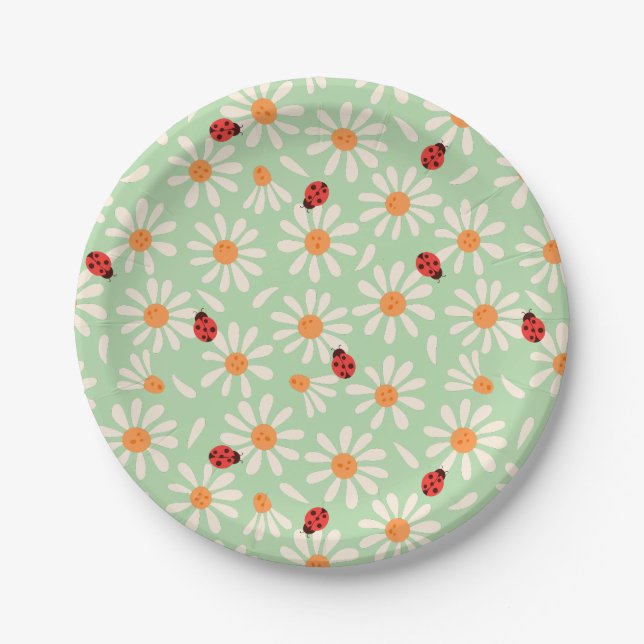Spring Ladybugs and Daisies Paper Plate (Front)