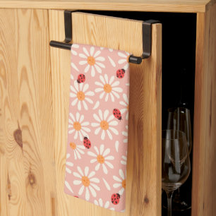 Spring Ladybugs and Daisies Tea Towel
