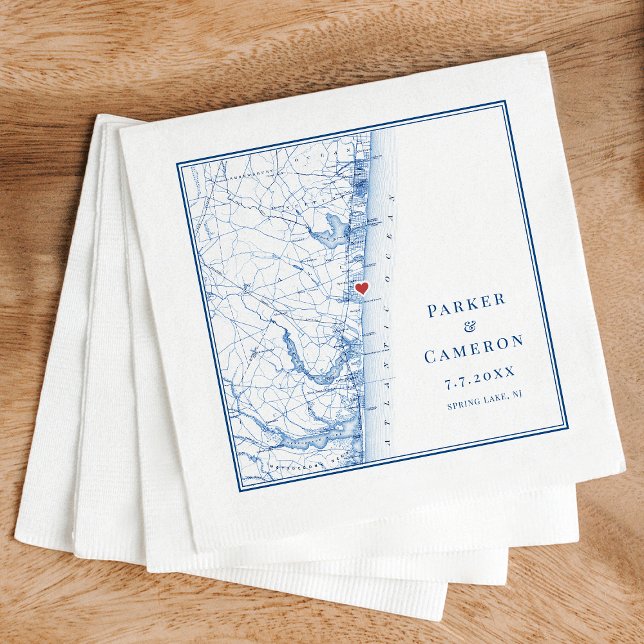 Spring Lake New Jersey Map Elegant Wedding Napkin (Elegant Spring Lake, New Jersey Wedding Napkins with navy blue map of the Jersey Shore )