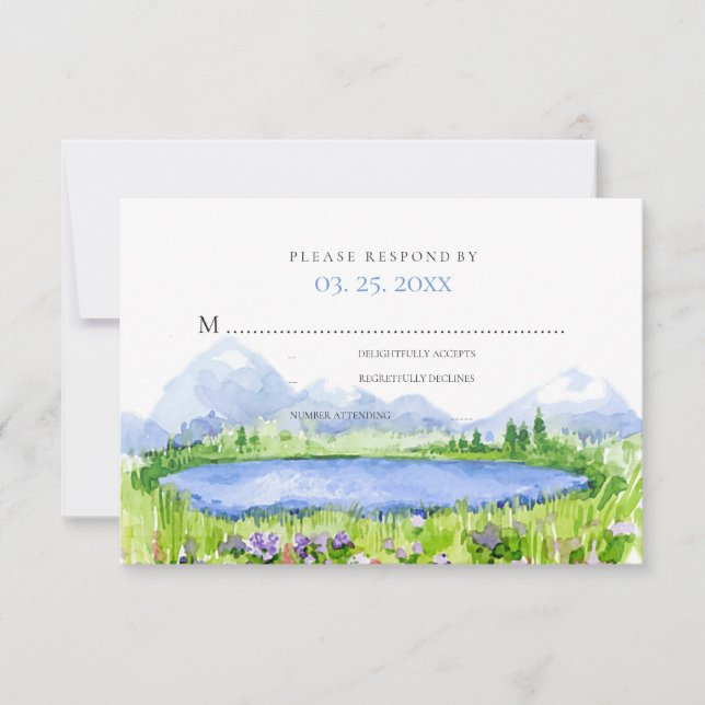 Spring Lakeside Mountain Meadow Wedding RSVP © (Front)
