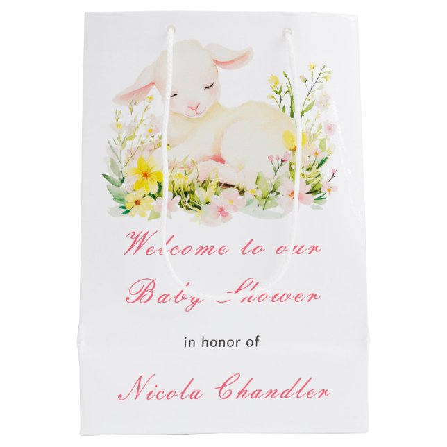 Spring Lamb Baby Shower Medium Gift Bag (Back)