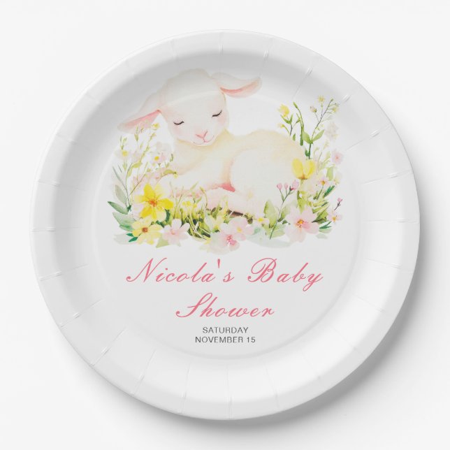 Spring Lamb Baby Shower Paper Plate (Front)