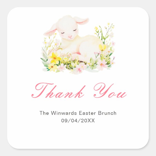 Spring Lamb Easter Brunch Square Sticker (Front)