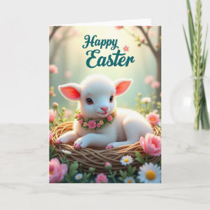 Spring Lamb In Basket Greeting Card