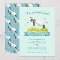 Spring lamb skipping cute baby shower invitations