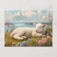 Spring Lamb Sleeping in Wildflower Meadow