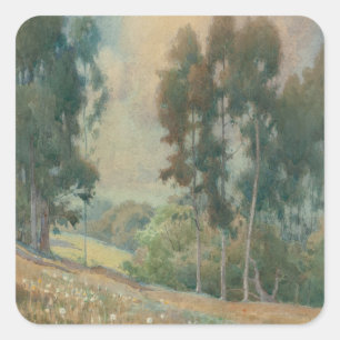Spring Landscape (1911) Serene Watercolor Scenery Square Sticker