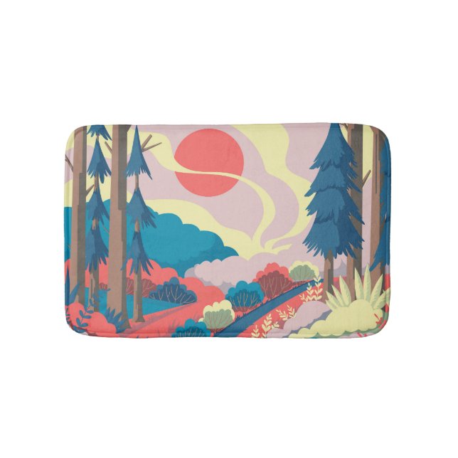 Spring Landscape: Colourful Vintage Scenery Bath Mat (Front)