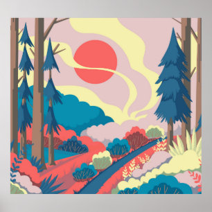 Spring Landscape: Colourful Vintage Scenery Poster