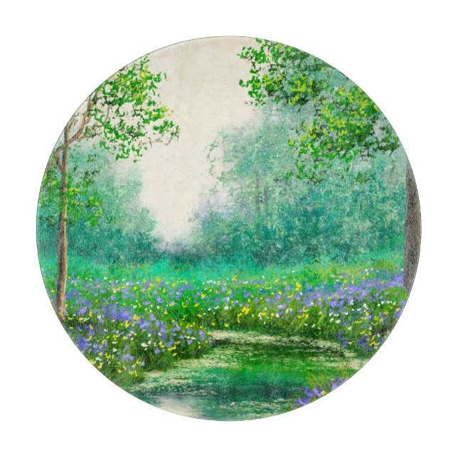 Spring landscape oil painting, forest. cutting board (Front)