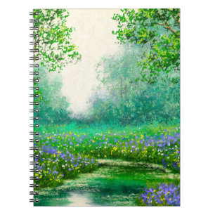 Spring landscape oil painting, forest. notebook