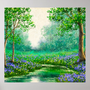 Spring landscape oil painting, forest. poster