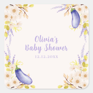Spring Lavender Daisy Floral Eggplant Baby Shower Square Sticker