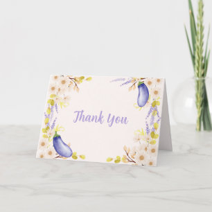 Spring Lavender Daisy Floral Eggplant Baby Shower Thank You Card