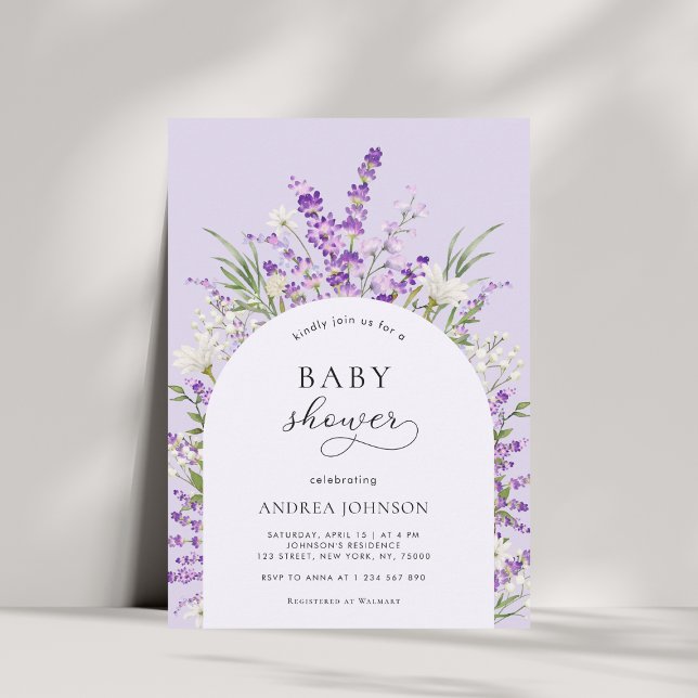 Spring Lavender Floral Arch Purple Baby Shower Invitation (Creator Uploaded)