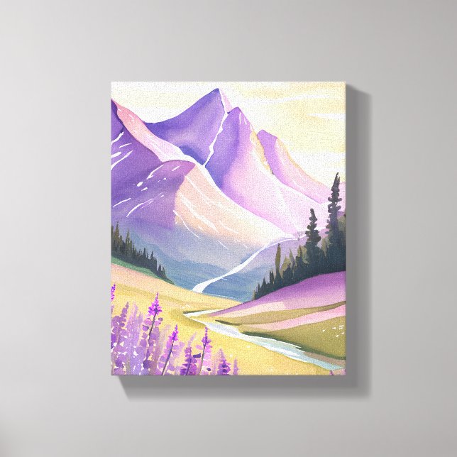 Spring Lavender | Glacier National Park Watercolor Canvas Print (Front)