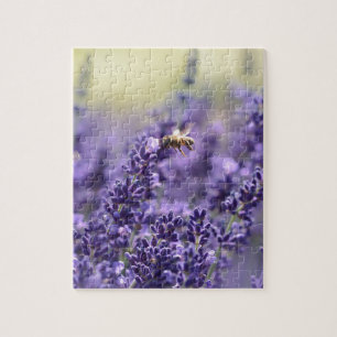 Spring Lavender with Bees Purple Floral Jigsaw Puzzle