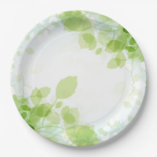Spring Leaves Watercolor Paper Plate
