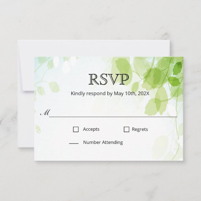 Spring Leaves Watercolor Wedding RSVP (Front)