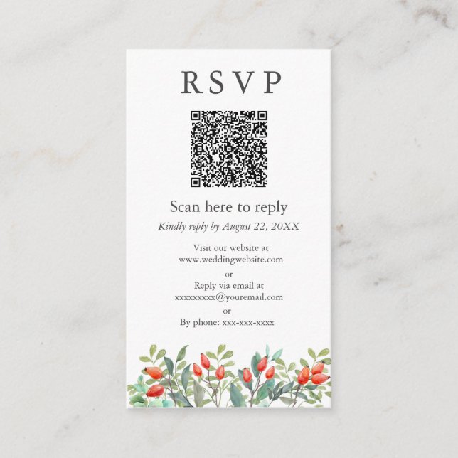 Spring Leaves Wedding QR RSVP Enclosure Card (Front)