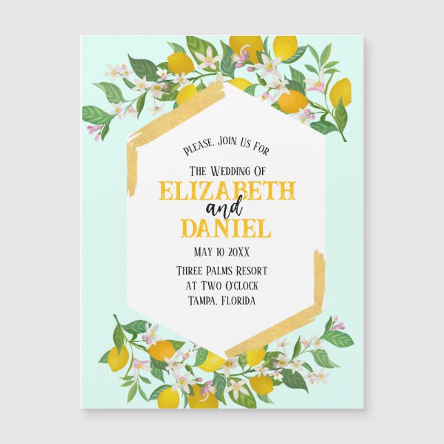 Spring Lemons Magnetic Wedding Invitation (Front)