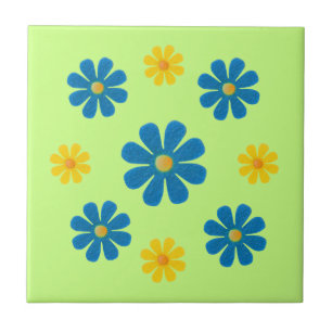 Spring light blue and yellow flowers for kitchen tile