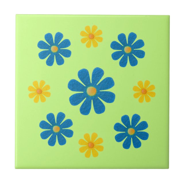Spring light blue and yellow flowers for kitchen tile (Front)