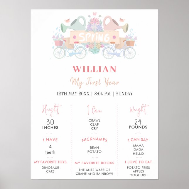 Spring Light Colour 1st Year Birthday Milestone Poster (Front)