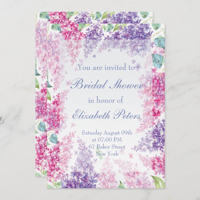 Spring Lilac Flower Blossom-Floral  Bridal Shower Invitation (Front/Back)