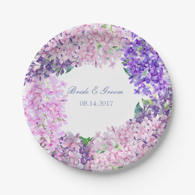 Spring Lilac Flower Blossom-Floral Wedding Paper Plate (Front)