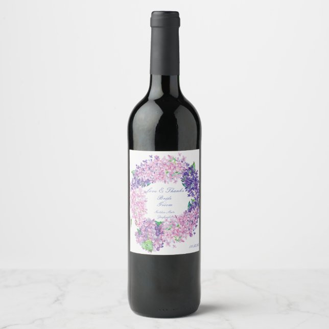 Spring Lilac Flower Blossom-Floral Wedding Wine Label (Front)