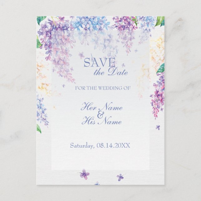 Spring Lilac Flower Floral Wedding SAVE the Date Announcement Postcard (Front)