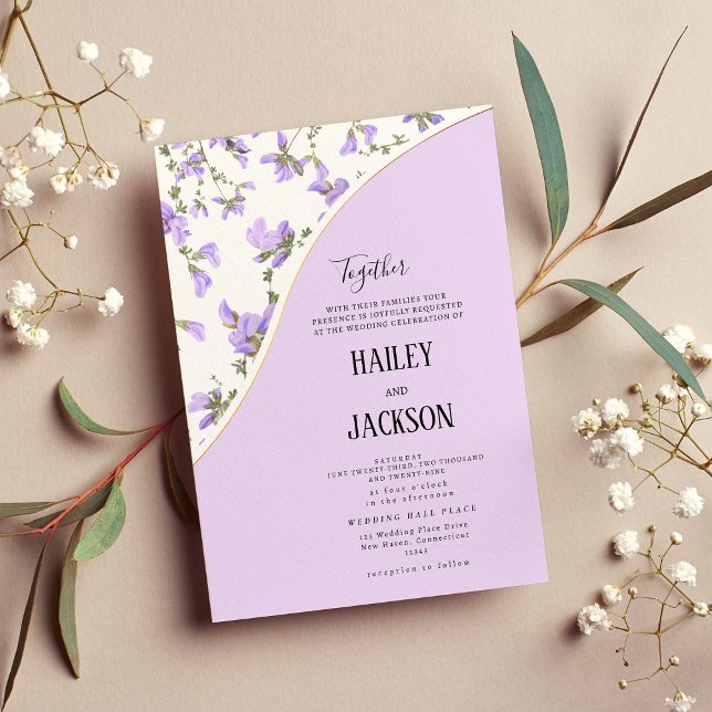 Spring lilac gold wildflower boho floral wedding invitation (Spring lilac gold wildflower boho floral wedding)