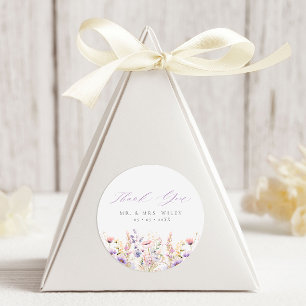 Spring Lilac Wildflowers Thank You Wedding Favour Classic Round Sticker