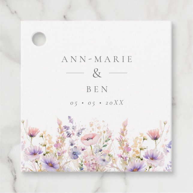Spring Lilac Wildflowers Wedding Favour Tags (Front)