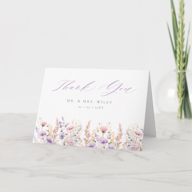 Spring Lilac Wildflowers Wedding Thank You Card (Front)