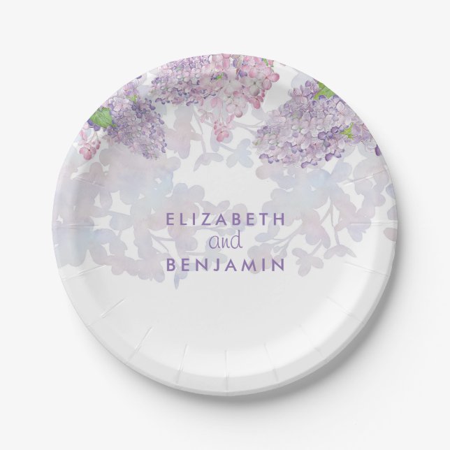 Spring Lilacs Floral Watercolor Elegant Paper Plate (Front)