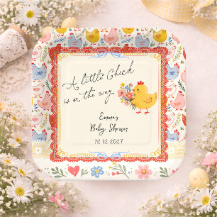 Spring Little Chick Floral Girl Baby Shower Paper Plate