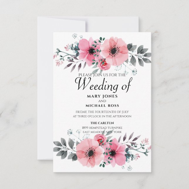 Spring little flowers weeding invitation (Front)