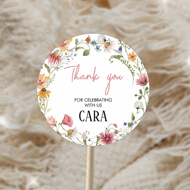 Spring Little Wildflower Birthday Party Classic Round Sticker (Spring Little Wildflower Birthday Party Sticker)