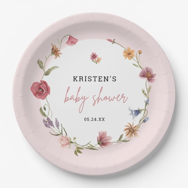 Spring Little Wildflower Girl Baby Shower Paper Plate (Front)