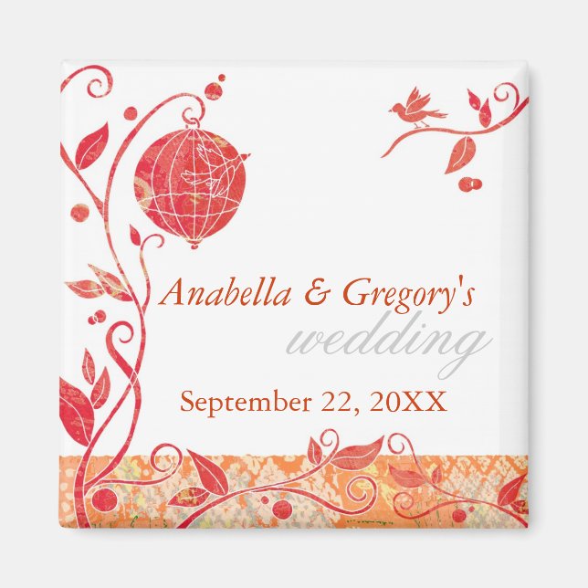 Spring Love Birds Cage Wedding Save the Date Magnet (Front)